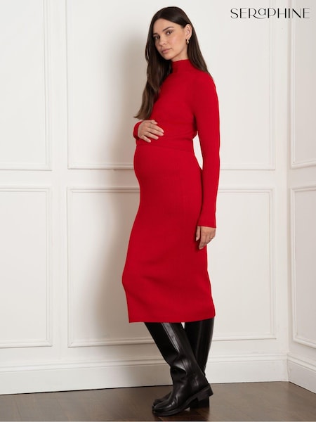 Seraphine Maternity Red Rib Knit and Nursing Dress (AH4096) | 464 LEI