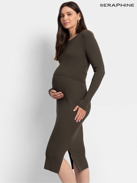 Seraphine Maternity Green Rib Knit and Nursing Dress (AH4105) | €95