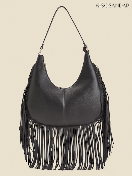 Sosandar Black Fringe Detail Western Shoulder Bag (AH4205) | AED160