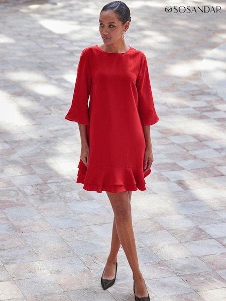 Sosandar Red Ruffle Hem Shift Dress (AH4223) | €95