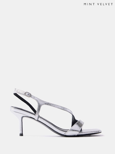 Mint Velvet Silver Leather Strap Heels (AH4296) | 589 QAR