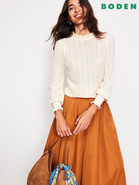 Boden Cream Tia Pointelle Frilled Jumper (AH4338) | 185 QAR