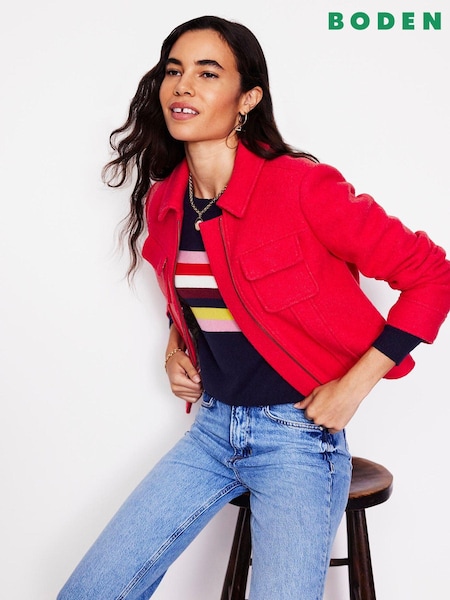 Boden Red Wool Zip Through Jacket (AH4382) | €116