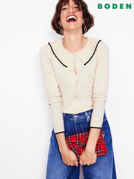 Boden Cream Frill Collared Cardigan (AH4401) | € 59