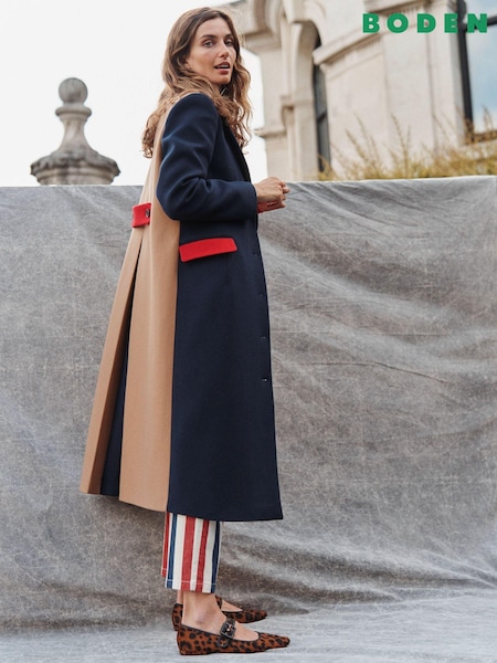 Boden Blue Colourblock Midi Coat (AH4412) | €185