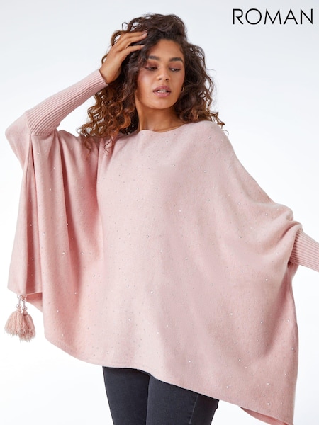 Roman Pink Sparkle Embellished Tassel Poncho (AH4443) | €53