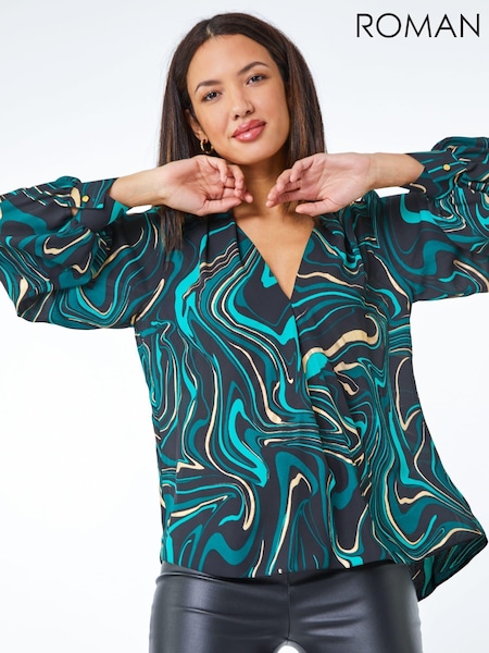 Roman Green Metallic Marble Print Overshirt (AH4453) | €56