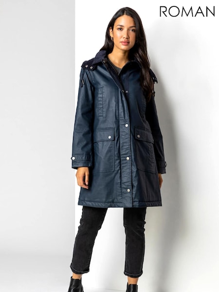 Roman Blue Waxed Longline Hooded Coat (AH4462) | 6,609 UAH