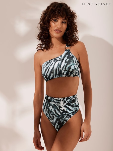 Mint Velvet Zebra One Shoulder One Shoulder Ring Detail Bikini Top (AH4496) | AED204