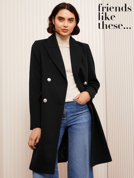 Friends Like These Black Petite Double Breasted Coat (AH4586) | €105