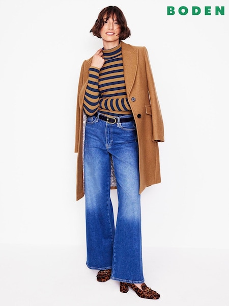Boden Blue 100% Cotton Anna Rib Roll Neck Top (AH4632) | €45