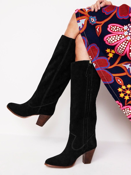 Boden Black Almond Toe Heeled Knee High Boots (AH4656) | AED669