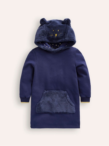 Boden Blue Fleece Novelty Cat Hoodie Dress (AH4677) | AED102 - AED113