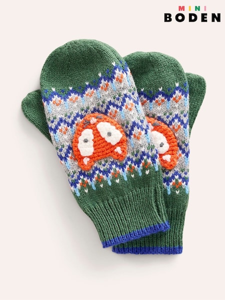 Boden Green Fox Fair Isle Pattern Novelty Mittens (AH4678) | €10.50 - €12