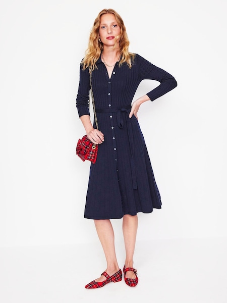 Boden Blue Rachel Knitted Shirt Dress (AH4684) | 346 QAR