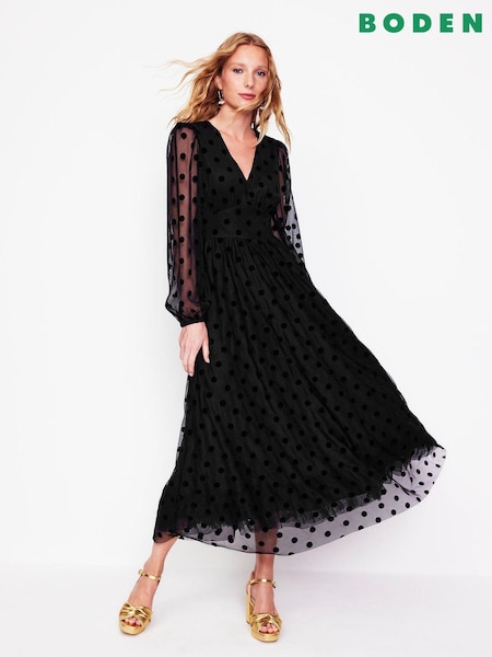 Boden Black Christina Tulle Midi Dress (AH4692) | €64