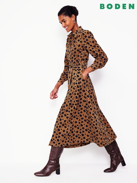 Boden Brown 100% Cotton Aubrey Cord Midi Shirt Dress (AH4696) | €120