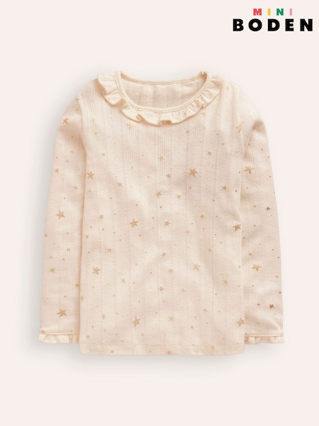 Boden Cream Ruffle Sparkle Pointelle T-Shirt (AH4705) | AED49 - AED55