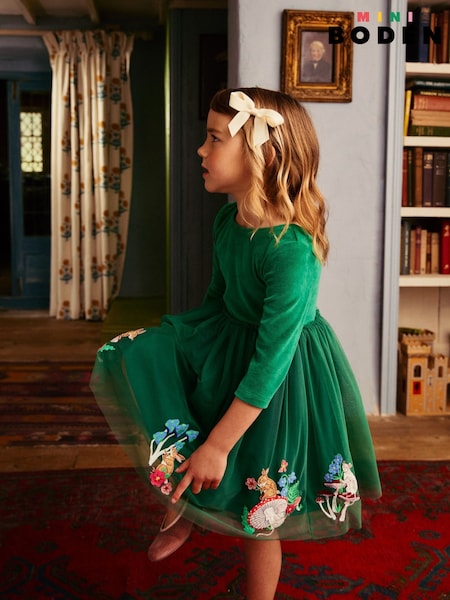 Boden Green Velvet Tulle Appliqué Dress (AH4713) | €49 - €53