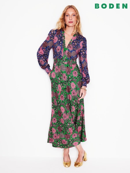 Boden Green Ivy Smocked Midi Dress (AH4750) | €72