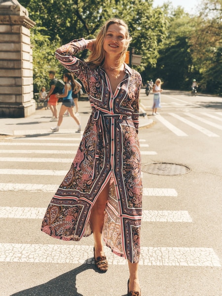 Boden Pink Scarf Print Shirt Dress (AH4755) | €102