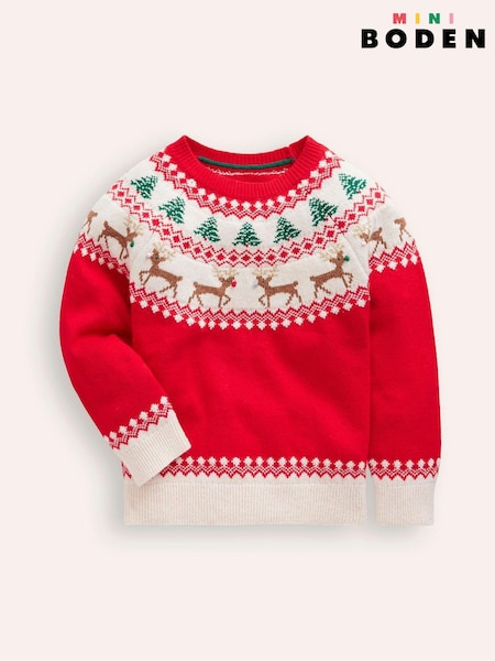 Boden Red Reindeer Christmas Fairisle Pattern Jumper (AH4775) | €23.50 - €26.50
