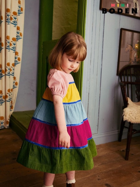Boden Pink 100% Cotton Rainbow Cord Tiered Twirly Dress (AH4784) | € 28 - € 32
