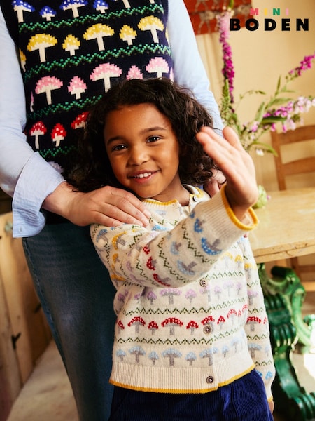Boden Cream Edie Toadstool Novelty Fair Isle Pattern Cardigan (AH4789) | AED107 - AED122