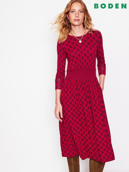 Boden Red Thea Long Sleeve Jersey Dress (AH4807) | €57