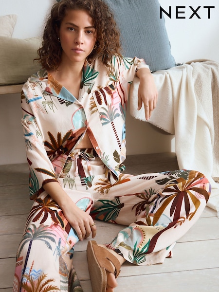 Pink Palms Short Sleeve Button Through Pyjamas (AH4810) | R$ 420