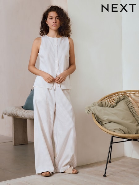 Neutral Stripe Button Through Vest Pyjamas (AH4815) | 202 QAR