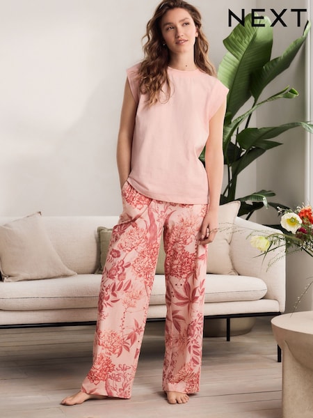 Pink Floral Kew Collection 100% Cotton Cap Sleeve Pyjamas (AH4817) | €27