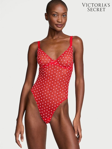 Victoria's Secret Vermillion Red Hearts Tease Flocked Bodysuit (AH5203) | €52