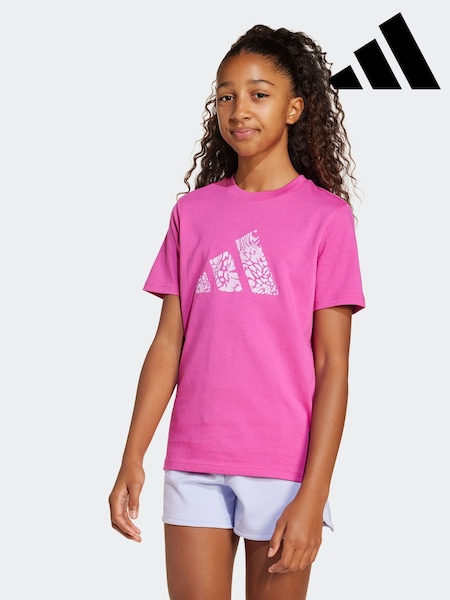 adidas Pink Animal Print Logo 100% Cotton T-Shirt (AH5233) | AED76