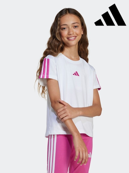 أبيض - Adidas 3 Stripe Essentials 100% Cotton T-shirt (AH5236) | ‏64 ر.ق.