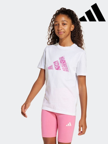 adidas White Animal Print Logo 100% Cotton T-Shirt (AH5243) | $21