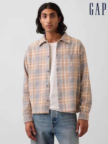 Grey/Yellow Check - Regular Gap Relaxed Straight-hem Flannel Shirt