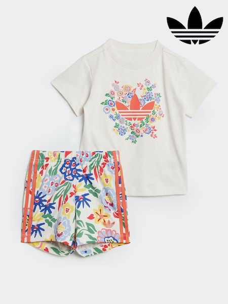 Blanco - adidas Originals Blue Floral Liberty London T-shirt and Short Set (AH5296) | 42 €