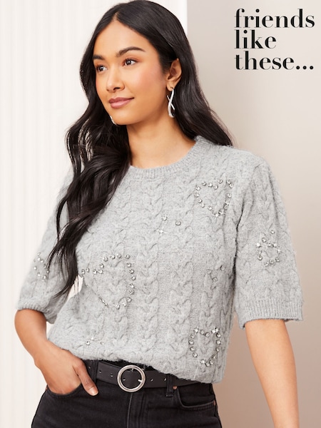 Friends Like These Grey Embellished Knitted Top (AH5346) | €42