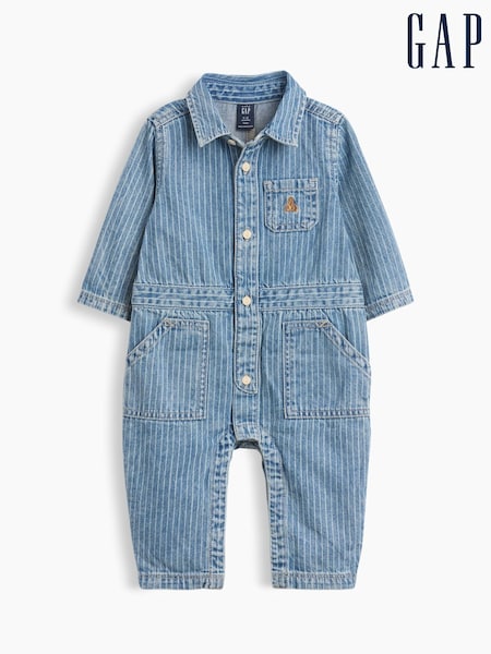 Light Wash - Gap Denim Stripe Utility One-piece Dungarees (0-24mths)