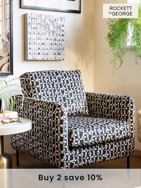 Rockett St George Translucent Daisy Black and Natural Velvet The Edie Accent Chair (AH5417) | €549