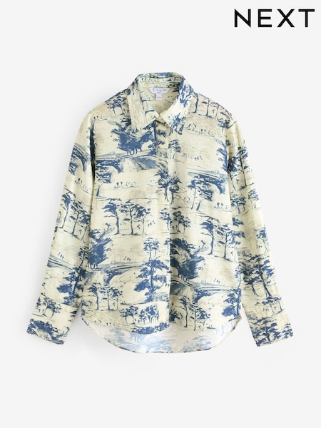 Blue Scenic Print Long Sleeve Button Down Shirt (AH5476) | 883 UAH