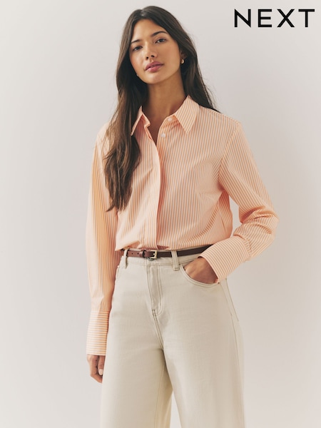 Orange/White Stripe Fitted Collared Essential Long Sleeve Shirt (AH5481) | €25