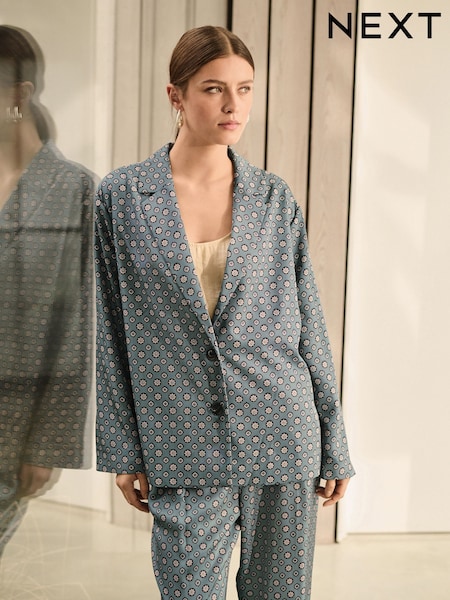 Blå - Geo Print Relaxed Single Breasted Blazer (AH5489) | kr720