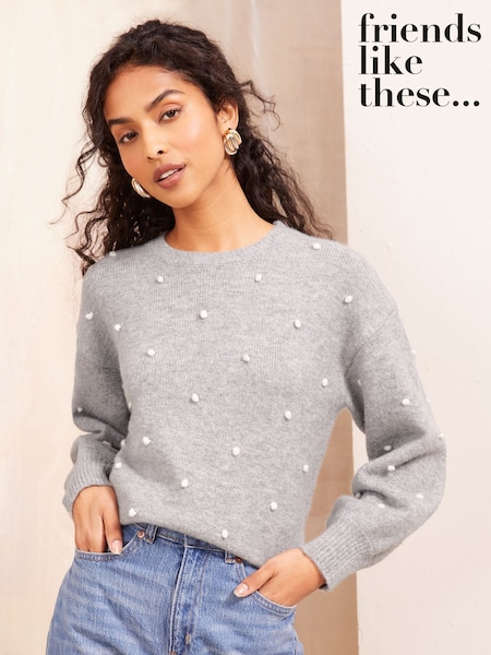 Grey - Friends Like These Bobble Crew Neck Jumper (AH5496) | 219 LEI