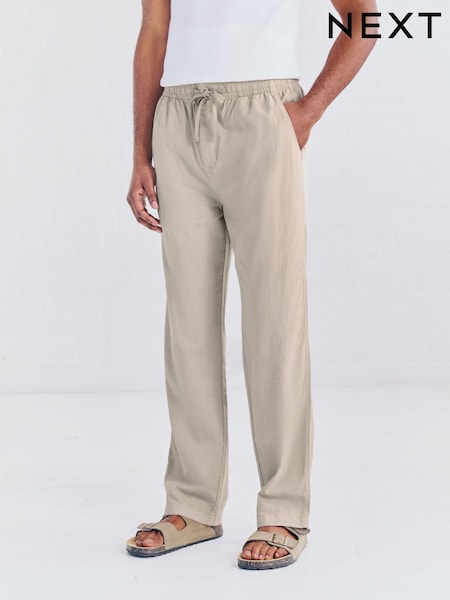 Natural Relaxed Fit Linen Cotton Elasticated Waist Drawstring Trousers (AH5503) | €40
