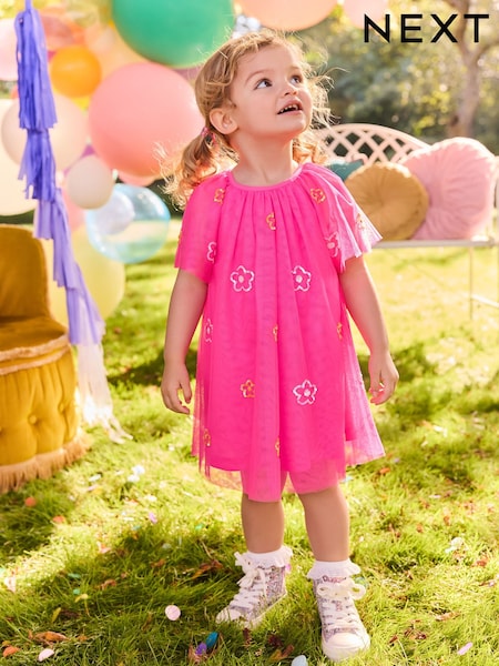 Bright Pink Sequin Mesh Dress (3mths-8yrs) (AH5511) | 84 QAR - 114 QAR