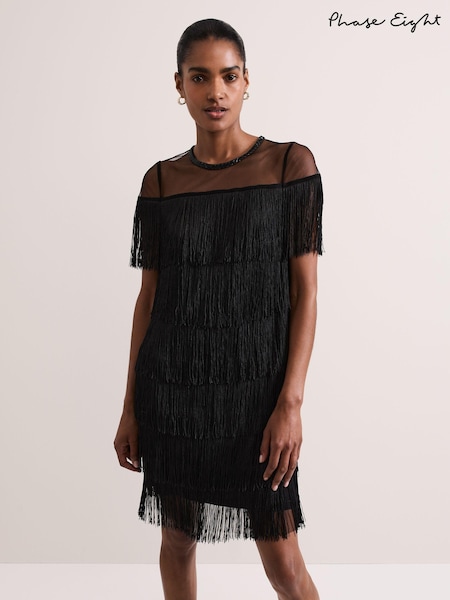 Phase Eight Black Viola Fringe Mini Black Dress (AH5516) | 344 QAR