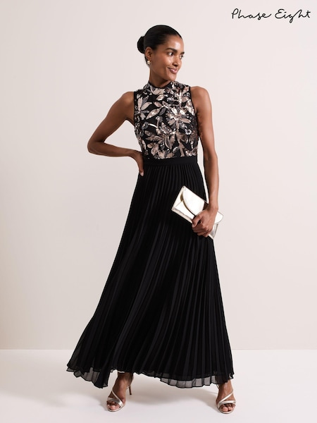 Phase Eight Black Emalise Sequin Pleat Maxi Dress (AH5521) | 467 QAR