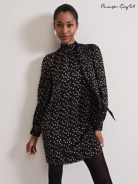 Phase Eight Black Mabel Black Dotty Swing Dress (AH5522) | €64